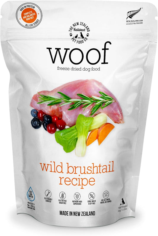 The New Zealand Natural Pet Food Co WOOF Freeze Dried Dog Food - Wild Brushtail Recipe, High Protein Dog Treats, Dog Food Toppers & Meals, 2.2 Lb