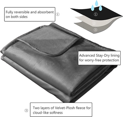 Pet Bed Blanket Reversible 100% Waterproof Velvet Super Soft for Sofa and Bed (40X60 Inches, Light Grey+Grey)