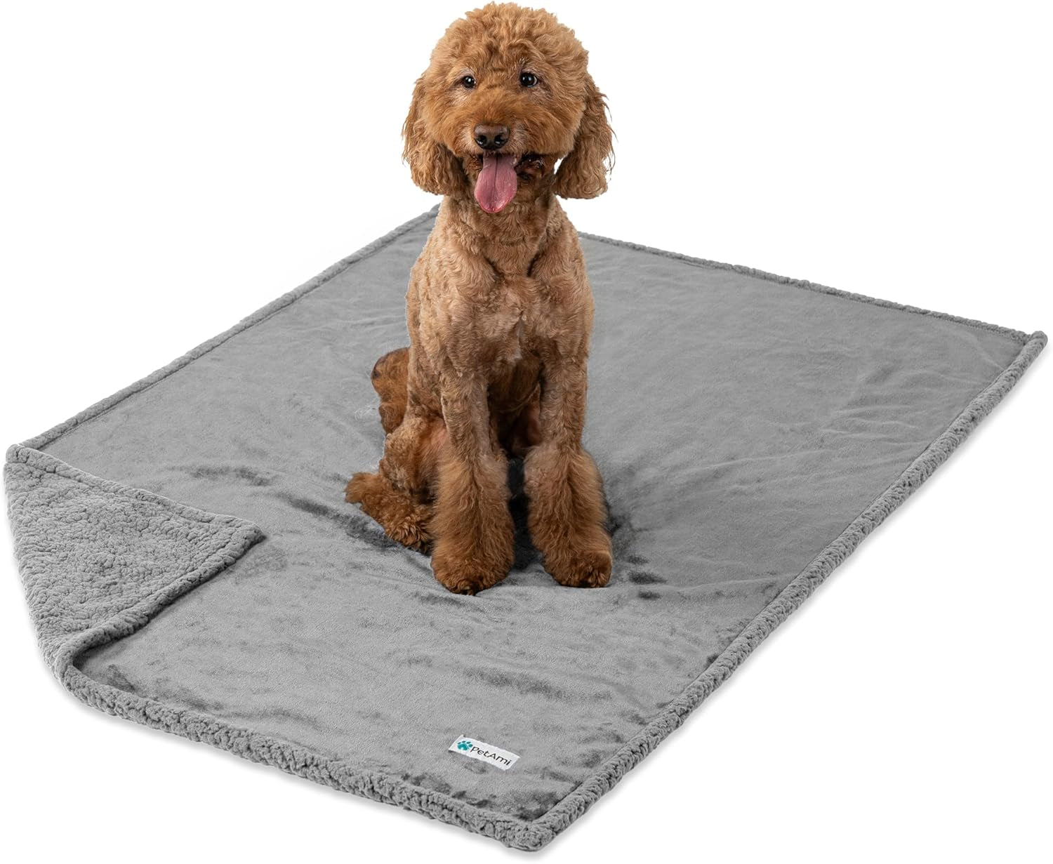 Waterproof Dog Blanket for Queen Bed Large XL Dog Throw for Couch Cover Leakproof Furniture Protection, Sherpa Fleece, Reversible Soft Washable 90X90 Light Gray