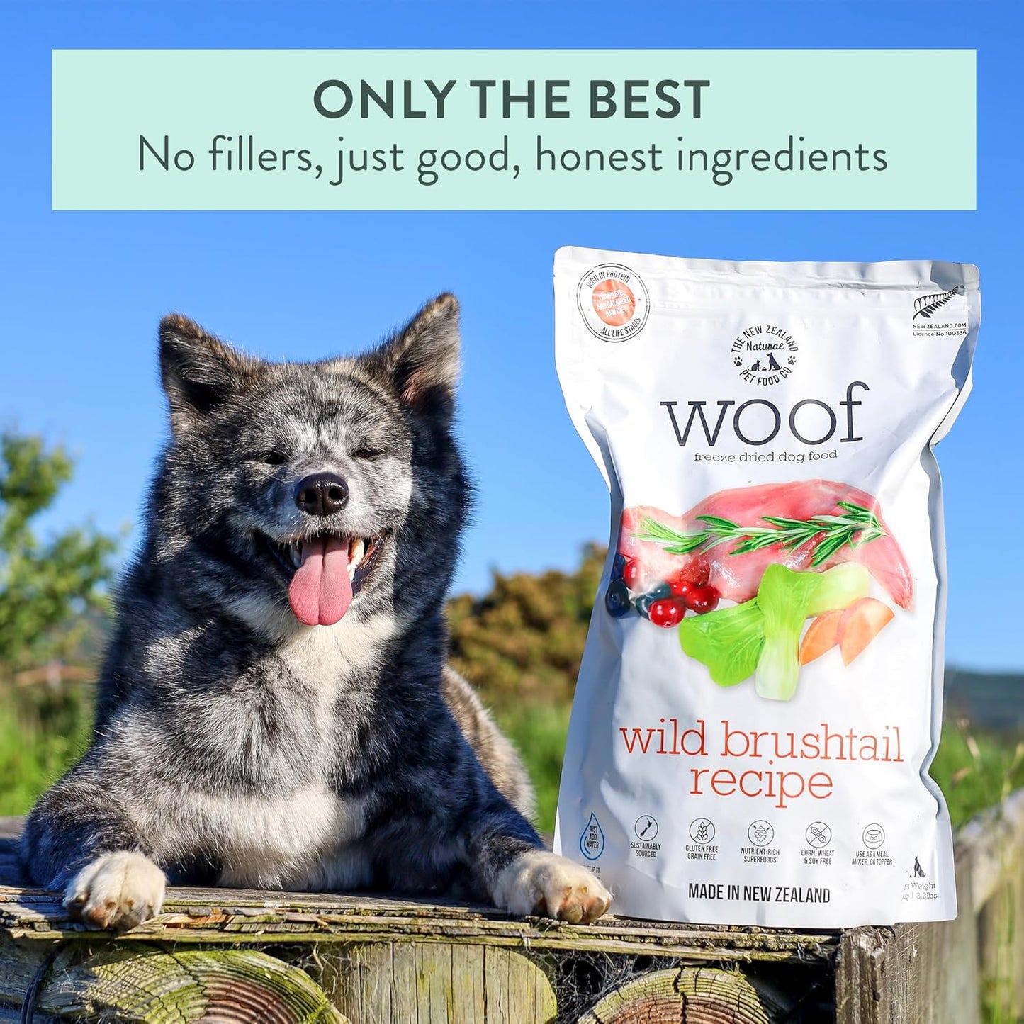 The New Zealand Natural Pet Food Co WOOF Freeze Dried Dog Food - Wild Brushtail Recipe, High Protein Dog Treats, Dog Food Toppers & Meals, 2.2 Lb