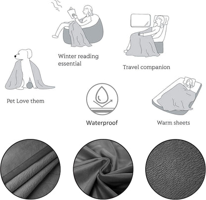 Pet Bed Blanket Reversible 100% Waterproof Velvet Super Soft for Sofa and Bed (40X60 Inches, Light Grey+Grey)